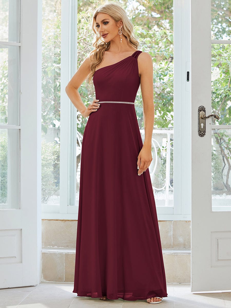 Flowy Chiffon One-Shoulder with Three Straps Bridesmaid Dress