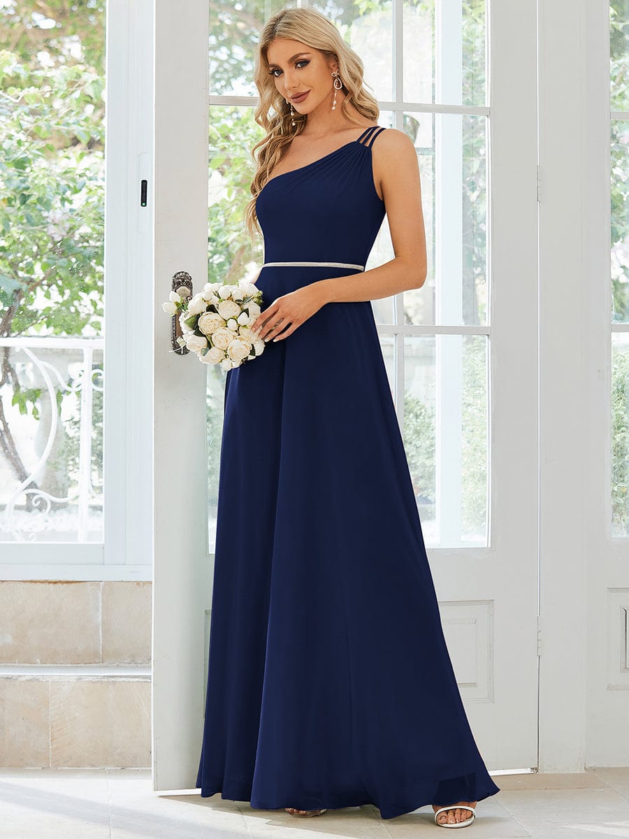 Flowy Chiffon One-Shoulder with Three Straps Bridesmaid Dress