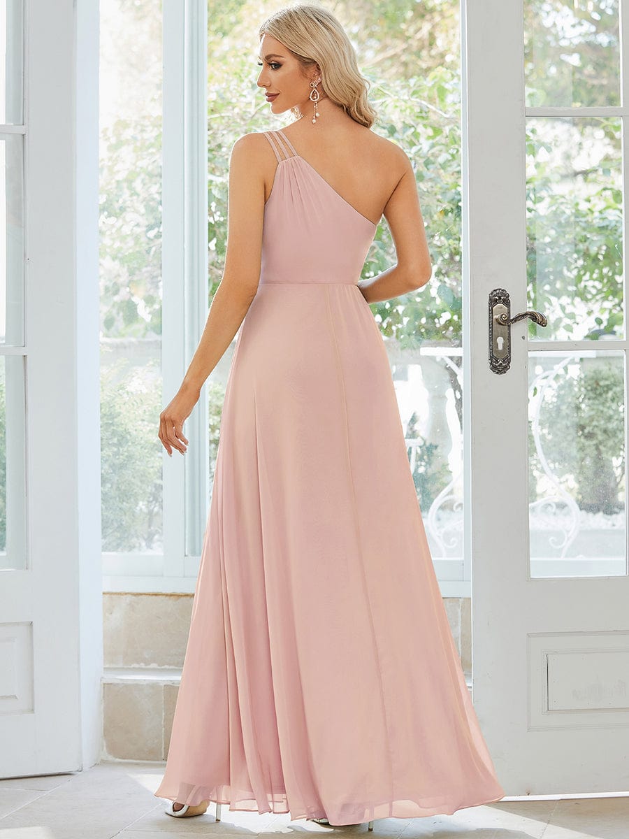 Flowy Chiffon One-Shoulder with Three Straps Bridesmaid Dress