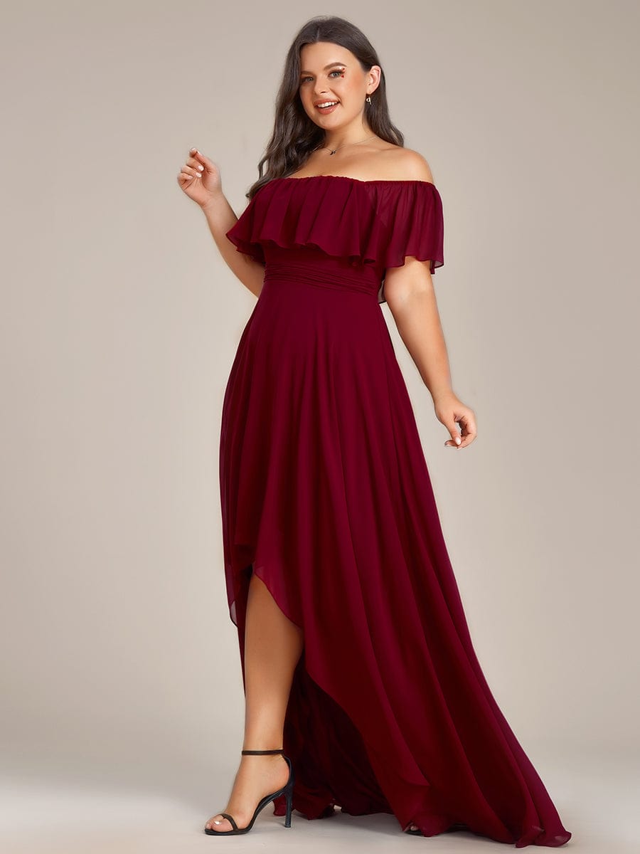 Plus Size Flowy Chiffon High-Low Off The Shoulder Bridesmaid Dress