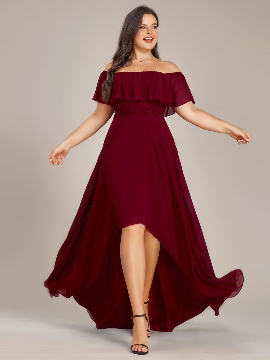 Plus Size Flowy Chiffon High-Low Off The Shoulder Bridesmaid Dress