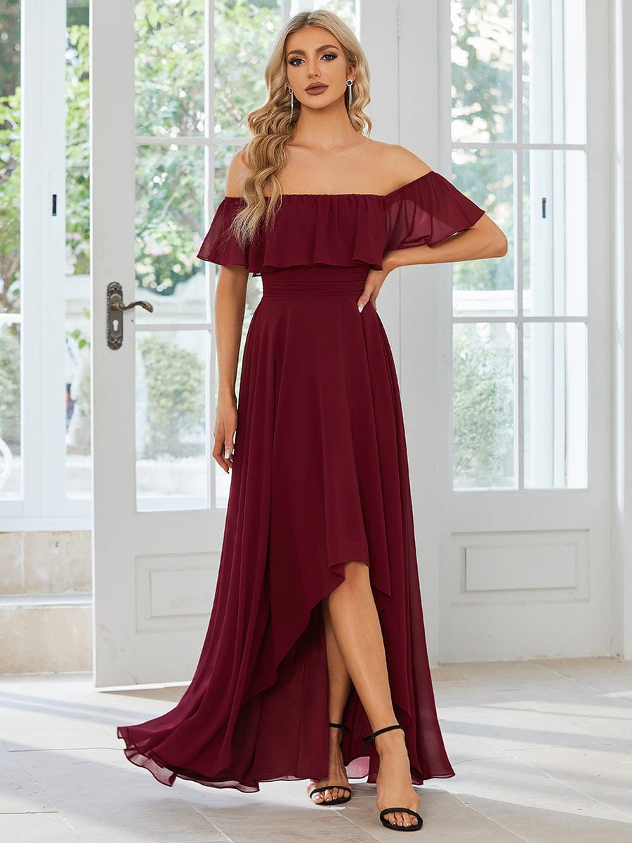 Elegant Chiffon High-Low Off The Shoulder Bridesmaid Dress