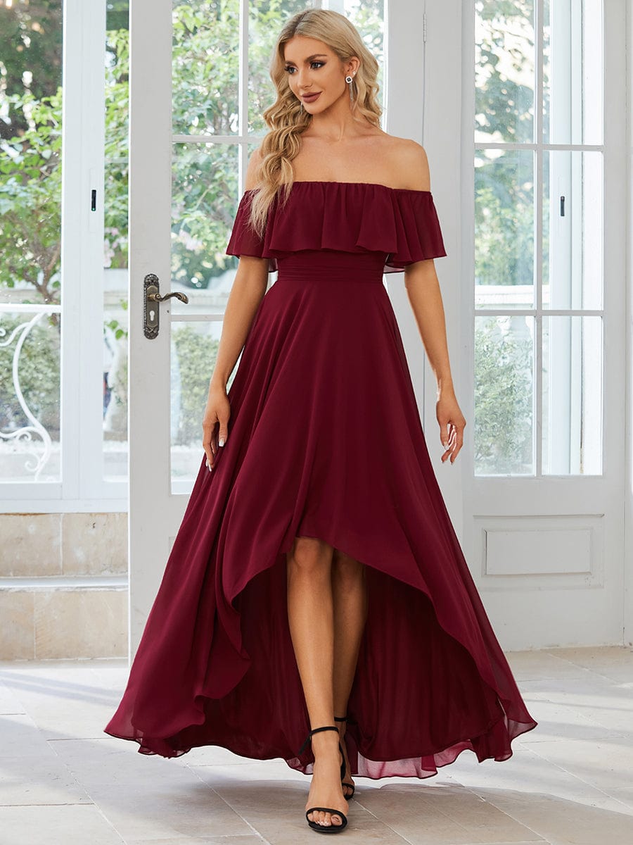 Elegant Chiffon High-Low Off The Shoulder Bridesmaid Dress