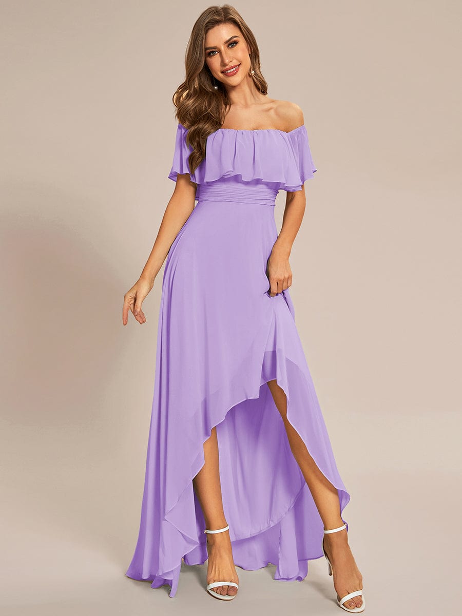 Elegant Chiffon High-Low Off The Shoulder Bridesmaid Dress