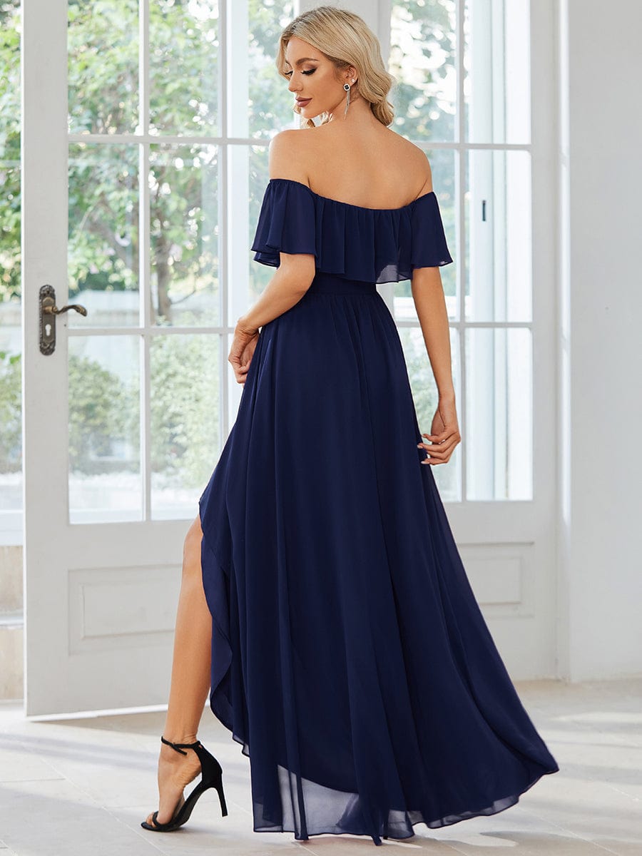 Elegant Chiffon High-Low Off The Shoulder Bridesmaid Dress