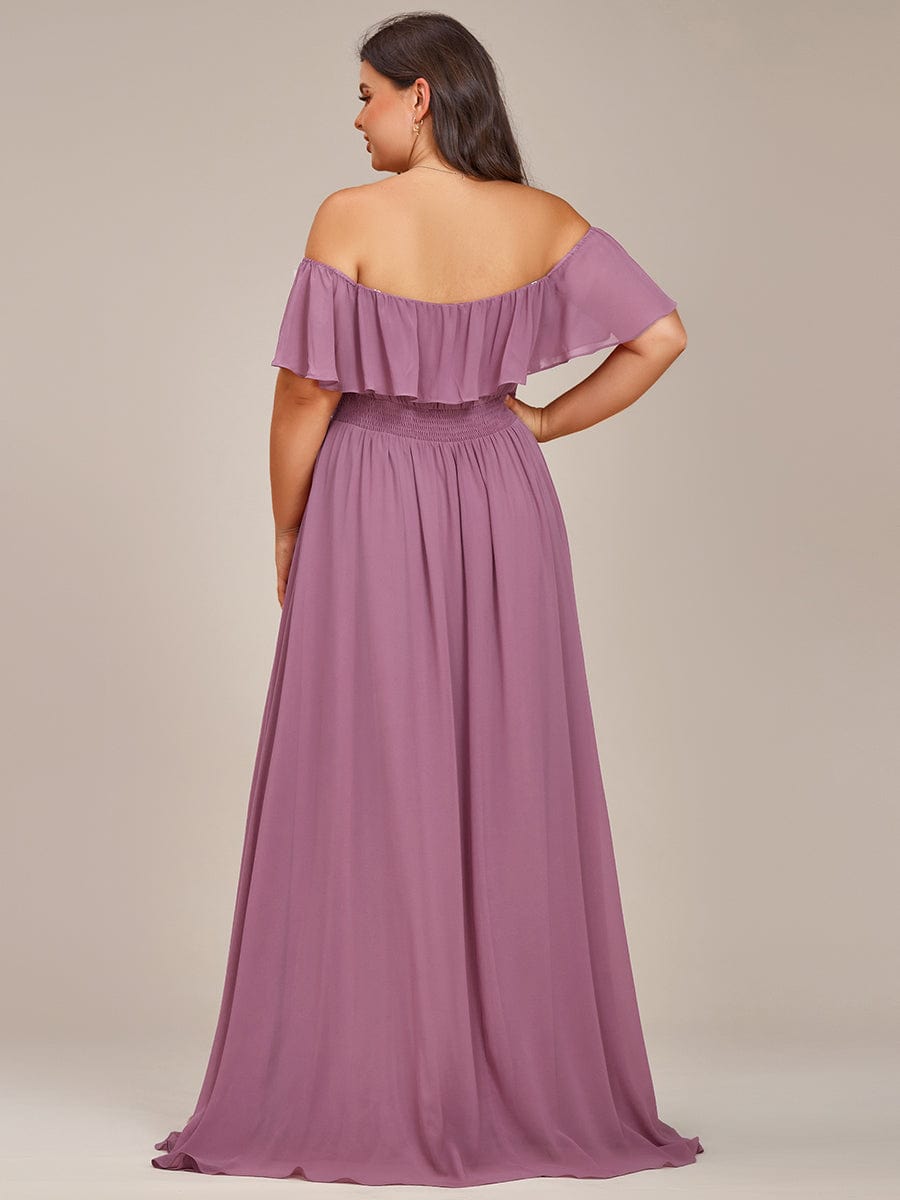 Plus Size Flowy Chiffon High-Low Off The Shoulder Bridesmaid Dress