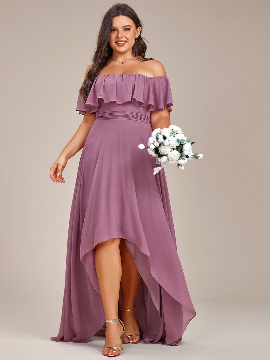 Plus Size Flowy Chiffon High-Low Off The Shoulder Bridesmaid Dress