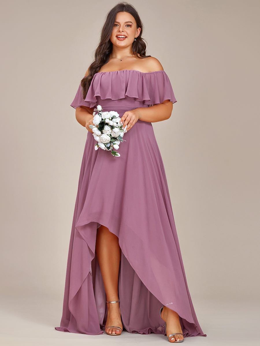 Plus Size Flowy Chiffon High-Low Off The Shoulder Bridesmaid Dress