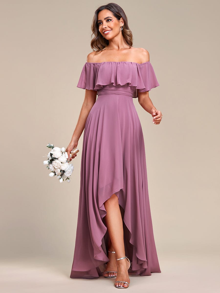 Elegant Chiffon High-Low Off The Shoulder Bridesmaid Dress