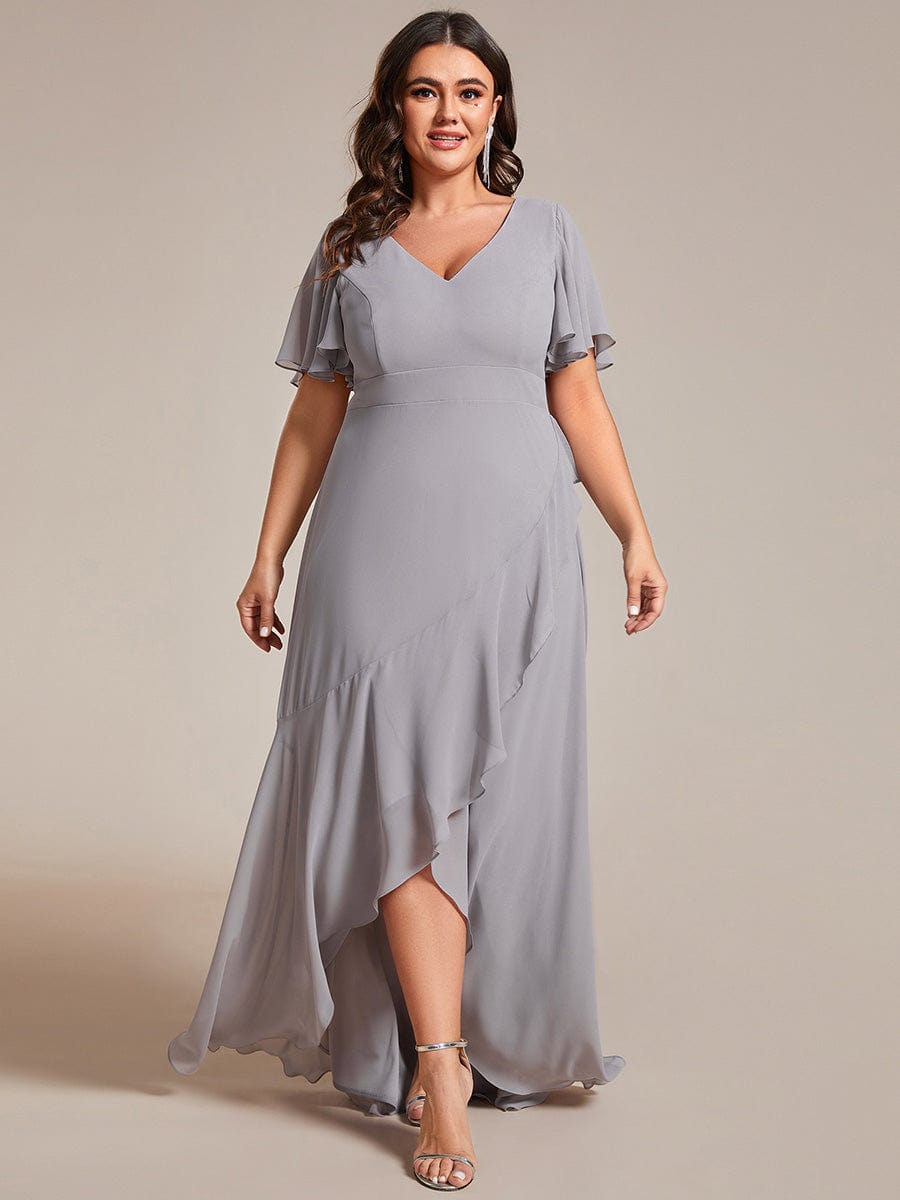 Plus Size Elegant Lotus Sleeves Chiffon Bridesmaid Dress