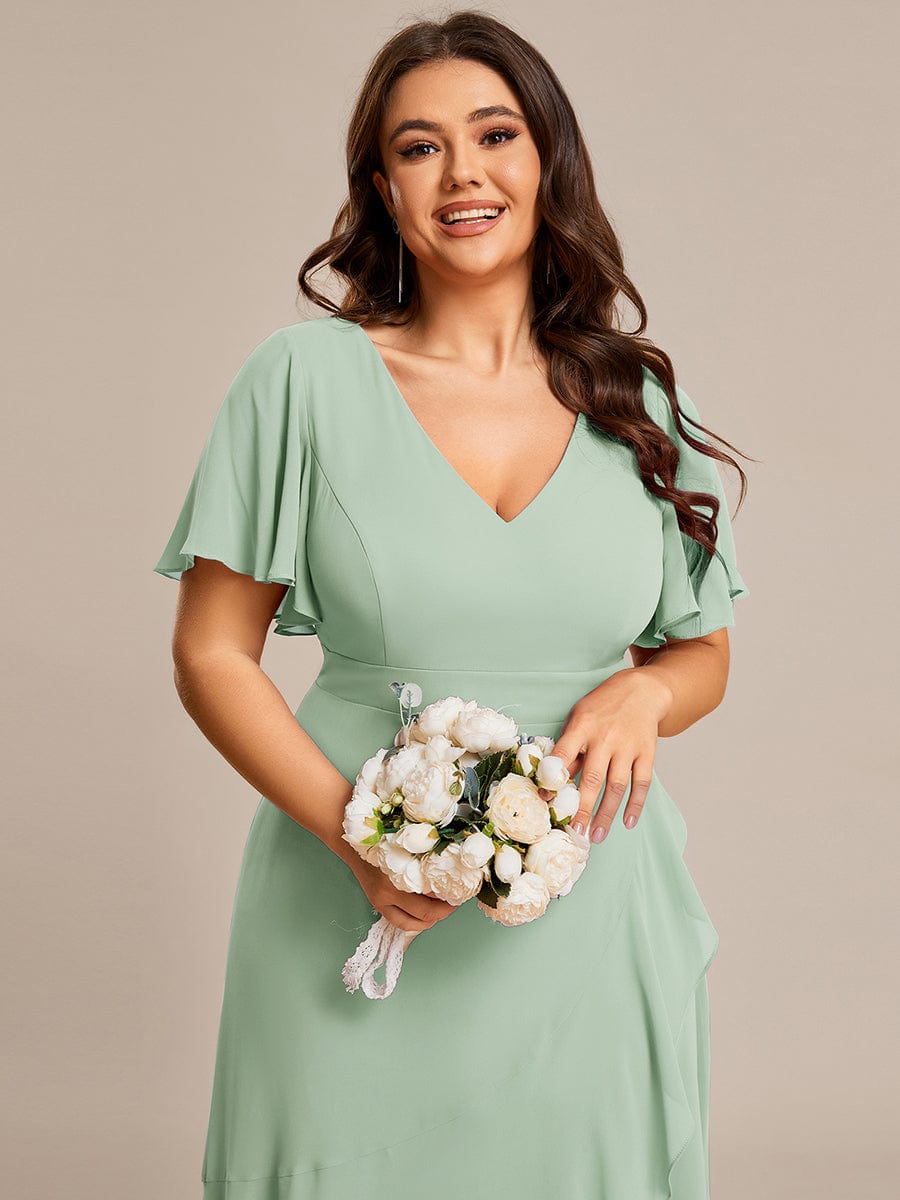 Plus Size Elegant Lotus Sleeves Chiffon Bridesmaid Dress