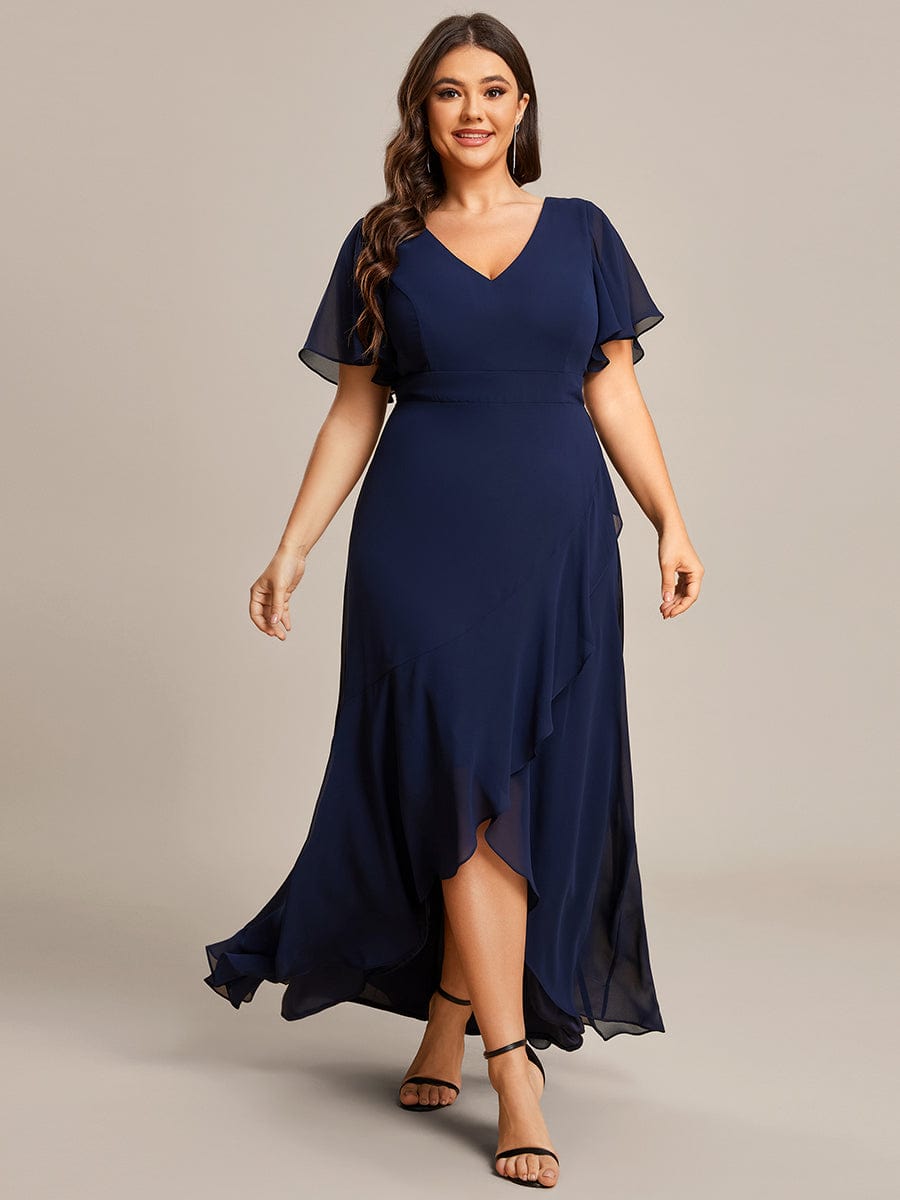 Plus Size Elegant Lotus Sleeves Chiffon Bridesmaid Dress