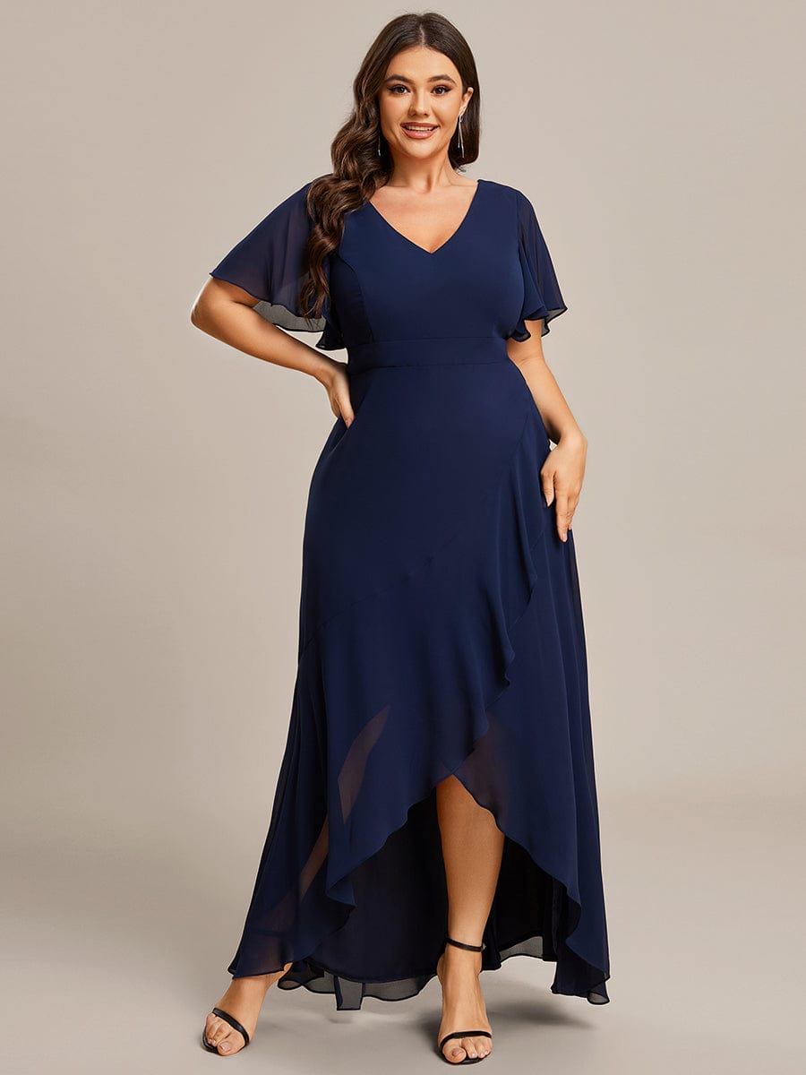 Pleated Bodice Long Chiffon Evening Dress with Ruffle Sleeves - Ever-Pretty  US