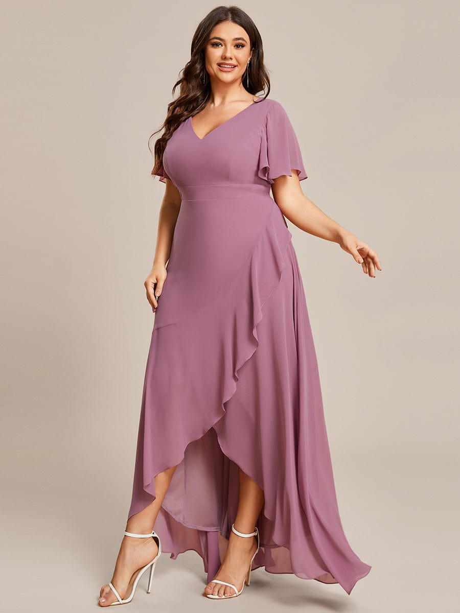 Plus Size Elegant Lotus Sleeves Chiffon Bridesmaid Dress