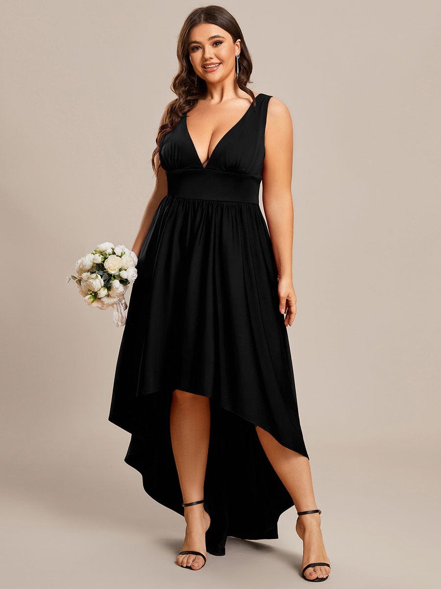 Elegant Sleeveless High-low Lace Top Wedding Guest Dress