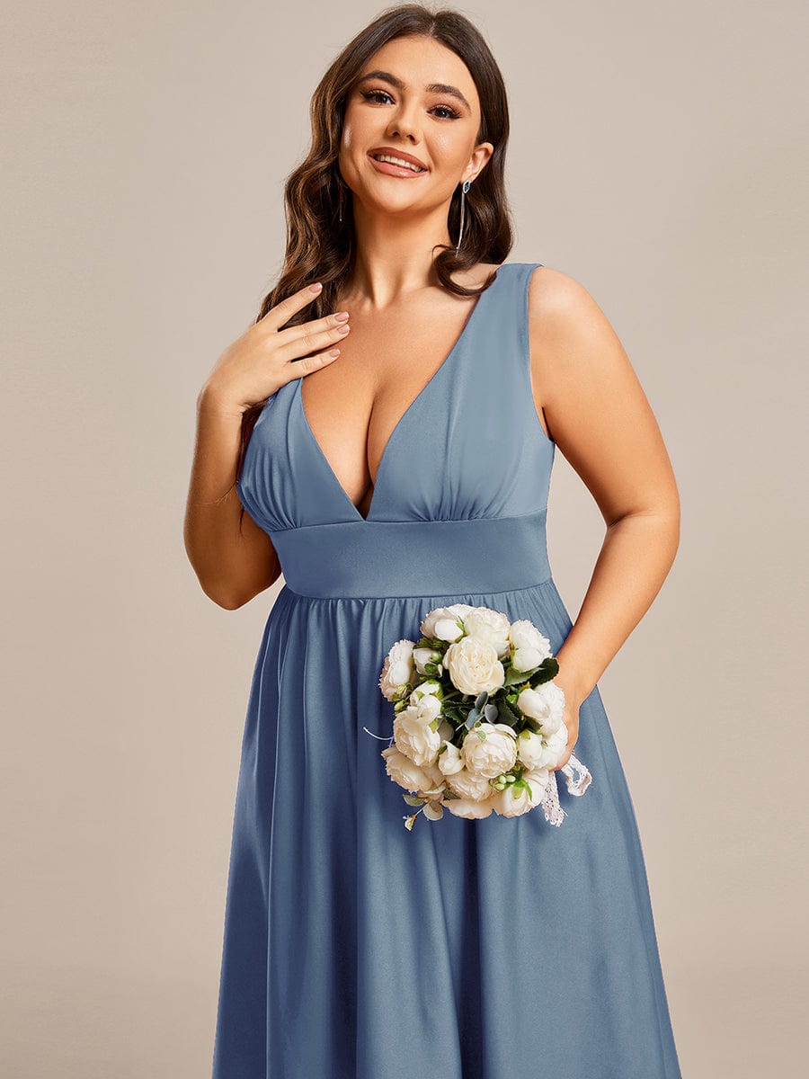 Deep V-Neck High-Low Sleeveless A-Line Wedding Guest Dress