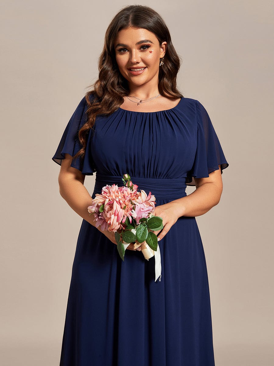 Plus Size Simple Chiffon Pleated A-Line Round Neckline Bridesmaid Dress