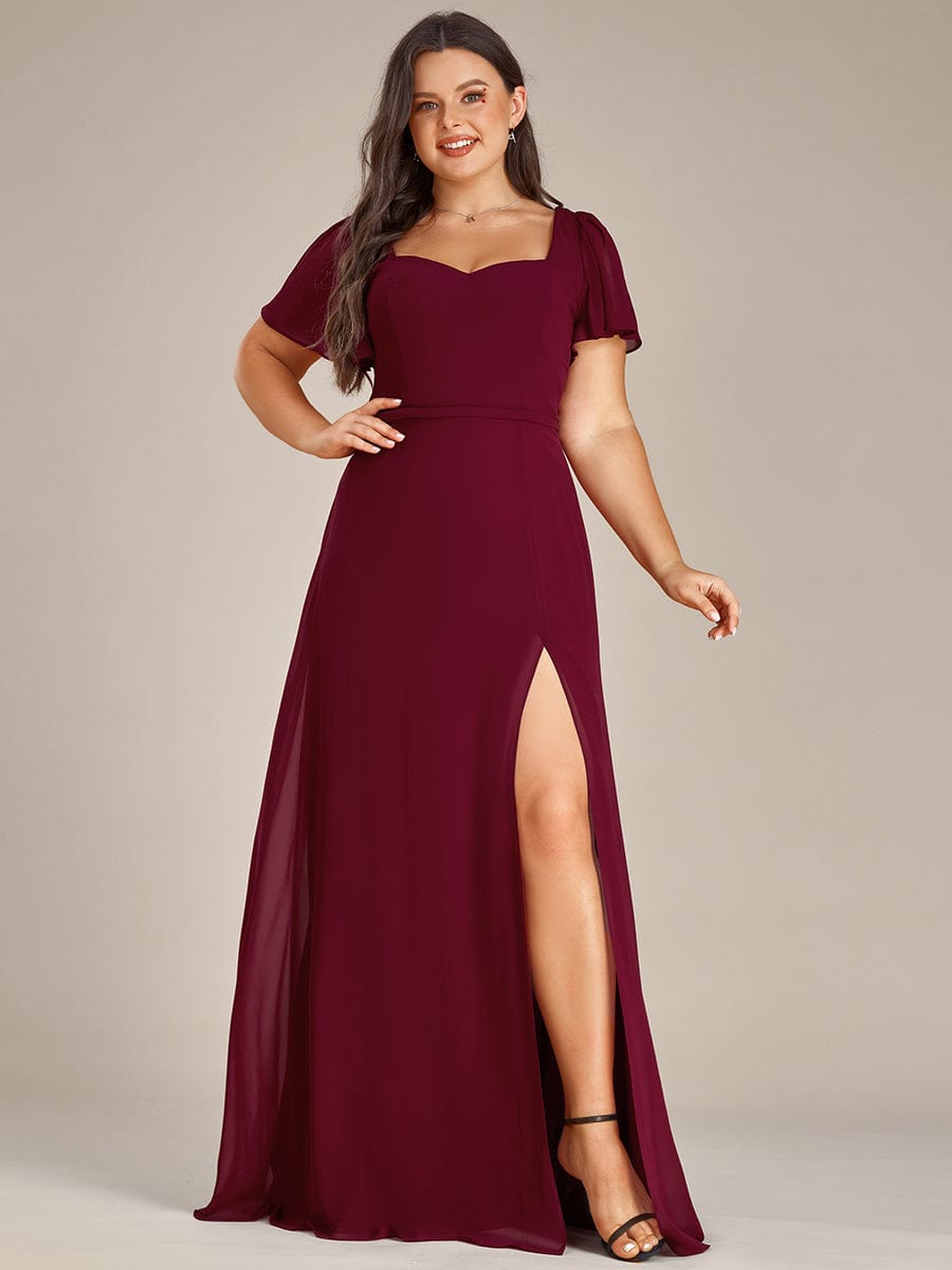 Plus Size Sweetheart A-Line High Slit Maxi Chiffon Bridesmaid Dress