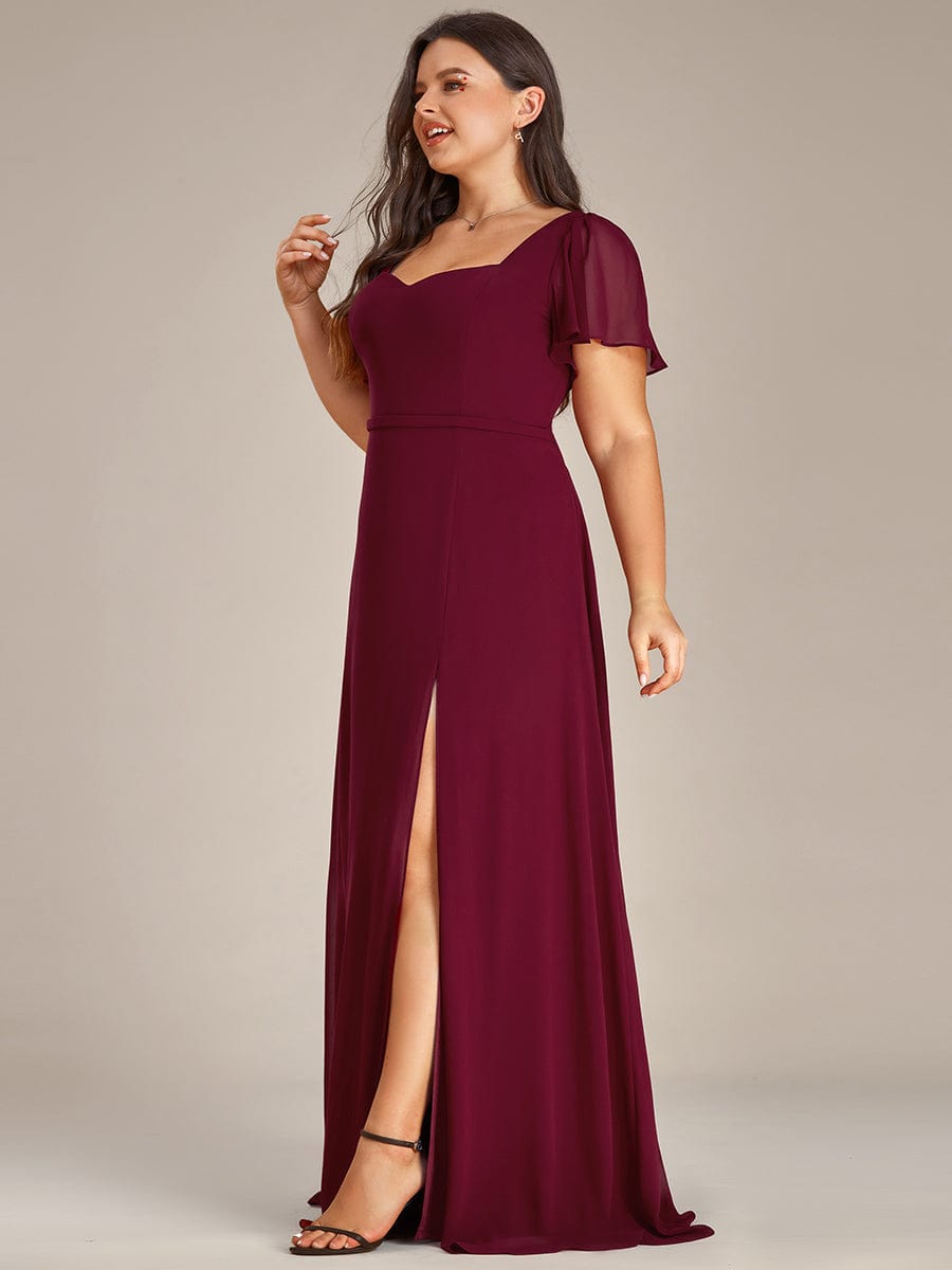 Plus Size Sweetheart A-Line High Slit Maxi Chiffon Bridesmaid Dress