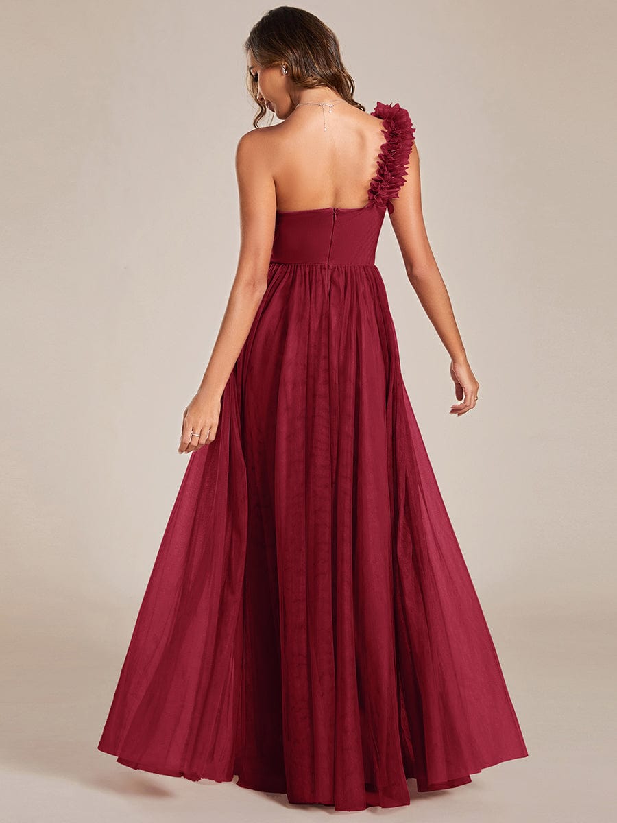 Sweetheart Neckline One Shoulder with Floral Tulle High Slit Bridesmaid Dress