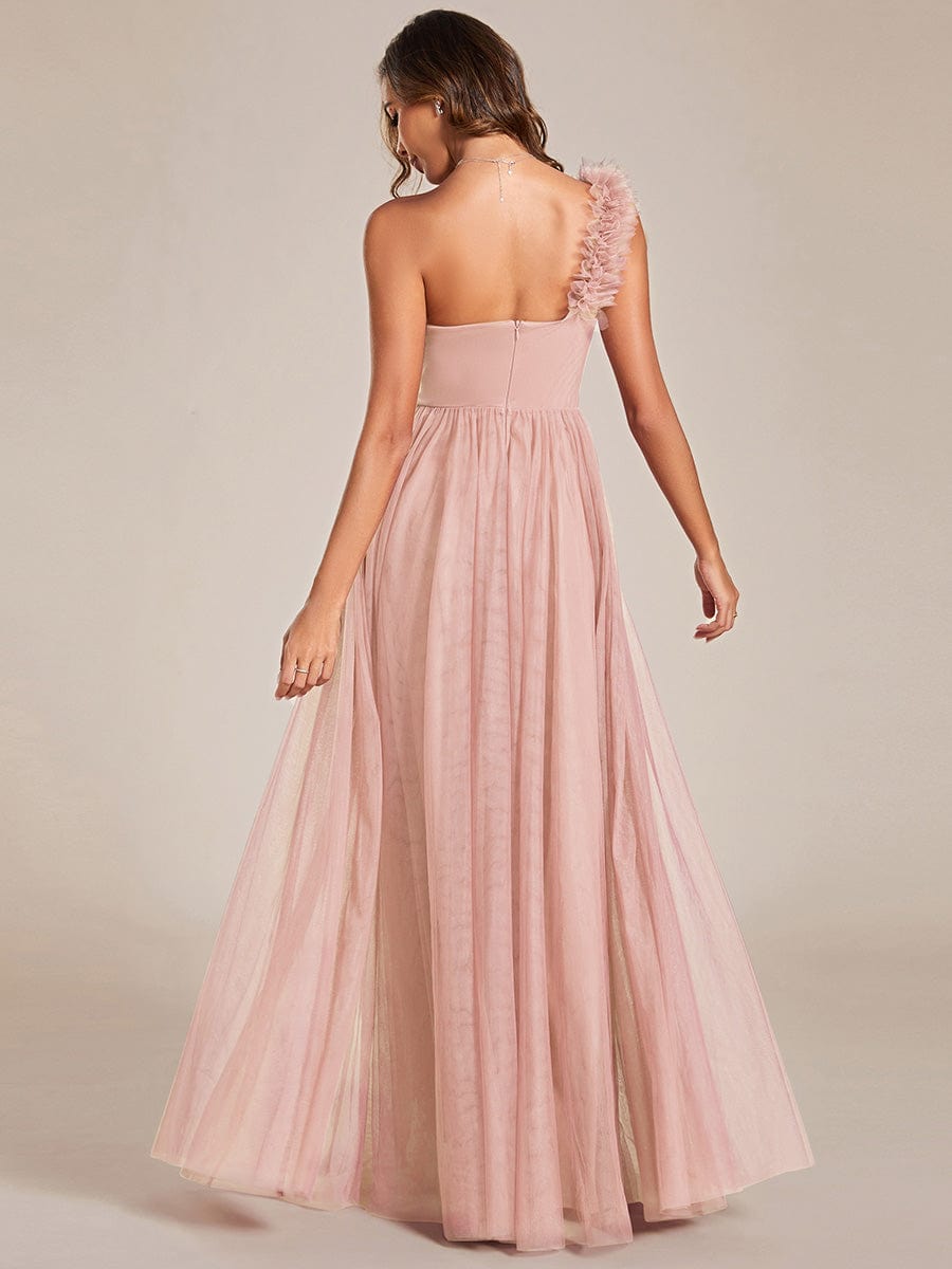 Sweetheart Neckline One Shoulder with Floral Tulle High Slit Bridesmaid Dress