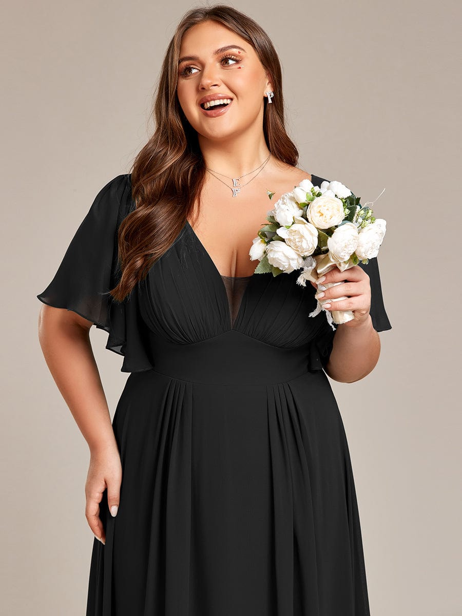 Plus Size Chiffon A-Line Double V-Neck Empire Waist Bridesmaid Dress