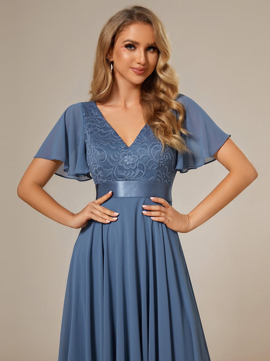 Asymmetrical Hem Empire Waist Short Sleeves Knee-Length Bridesmaid Dress