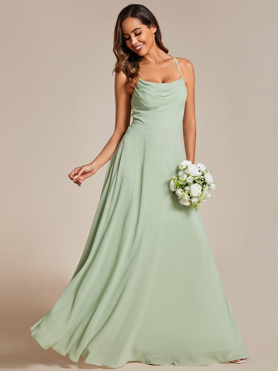 Flowy Back Criss-Cross Swing Collar Sleeveless A-Line Bridesmaid Dress