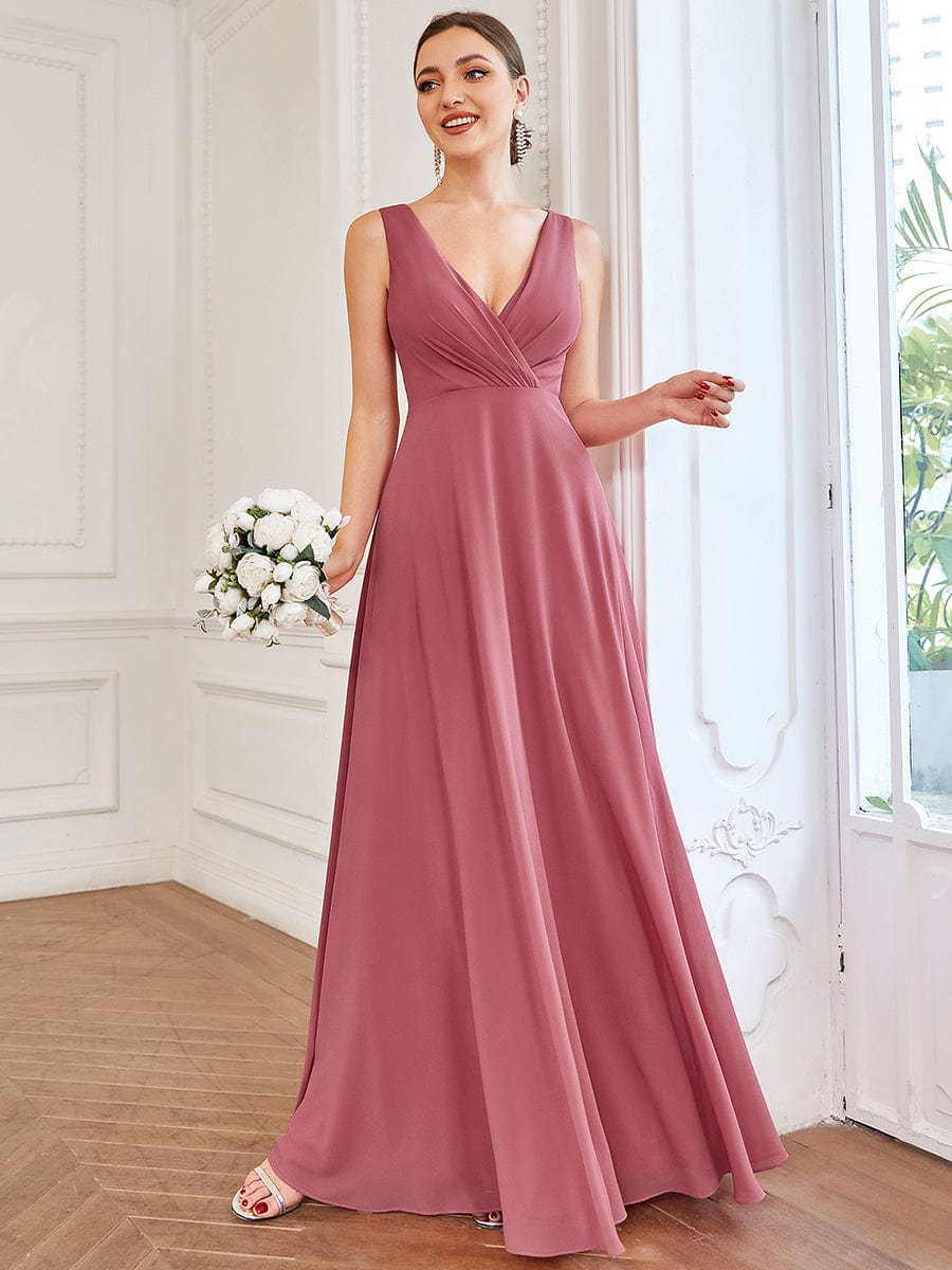 Chiffon Sleeveless Lace Back A-Line Floor-Length Bridesmaid Dress