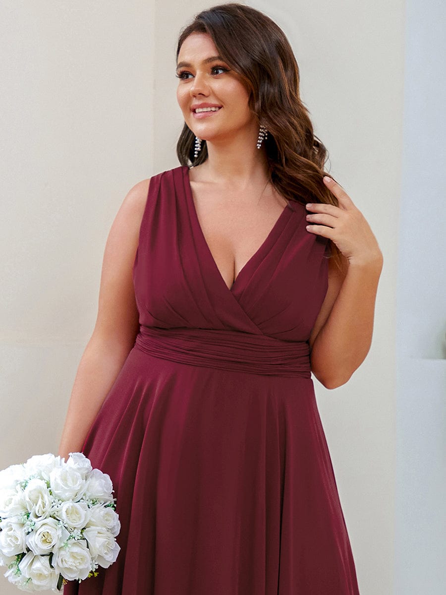 Chiffon Double V-Neck A Line Bridesmaid Dress with Asymmetrical Hem