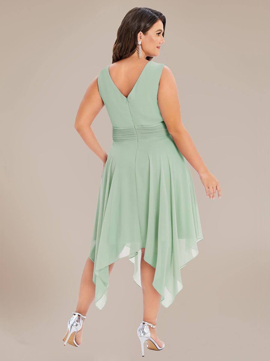 Custom Size Chiffon Double V Neck Asymmetrical Hem Dress