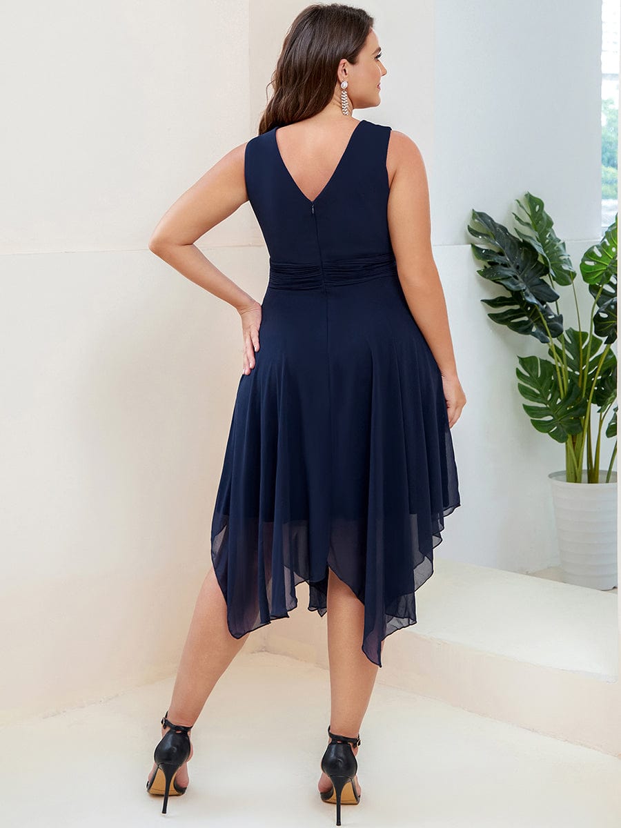 Chiffon Double V-Neck A Line Bridesmaid Dress with Asymmetrical Hem