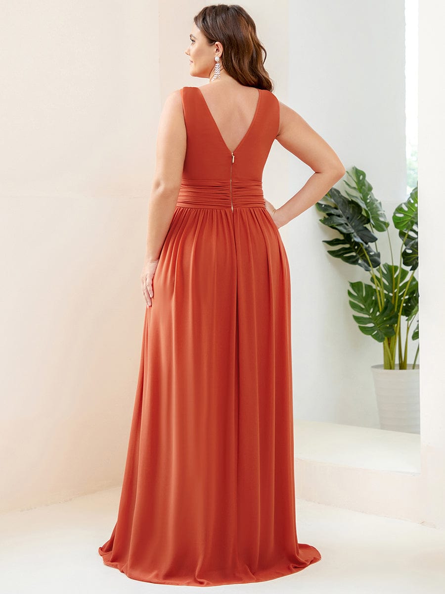 Sleeveless V-Neck Plain Chiffon Maxi Bridesmaid Dress