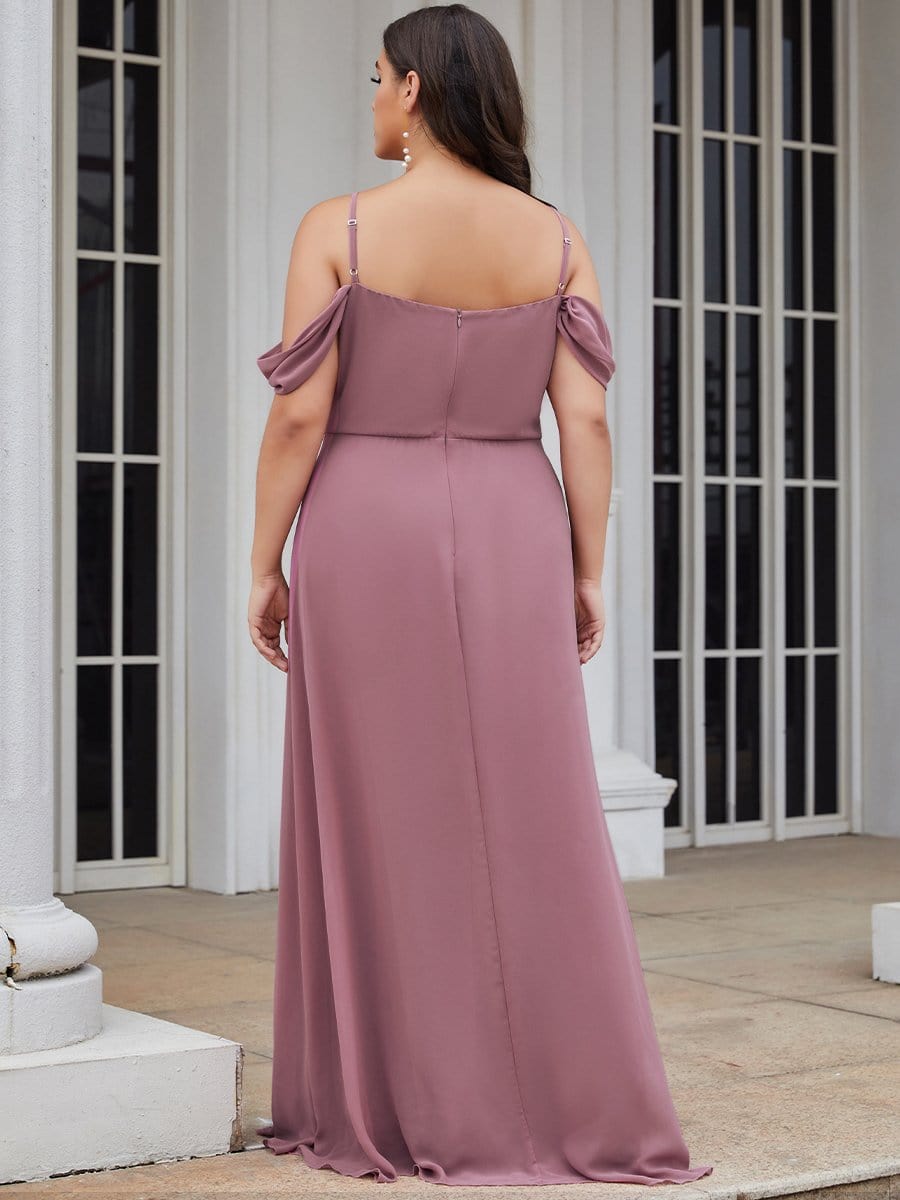 Color=Purple Orchid | V-Neck Cold Shoulder Bridesmaid Dress-Purple Orchid 2