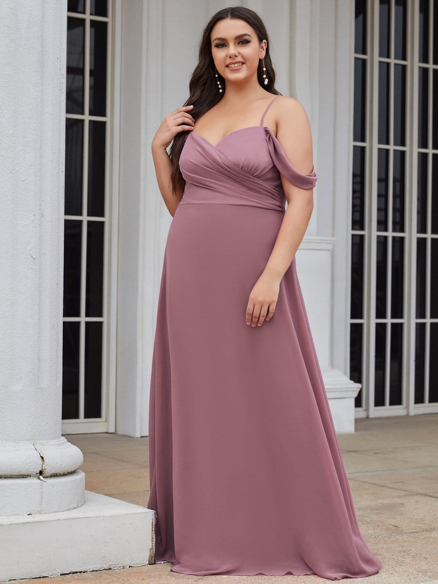 Color=Purple Orchid | V-Neck Cold Shoulder Bridesmaid Dress-Purple Orchid 1