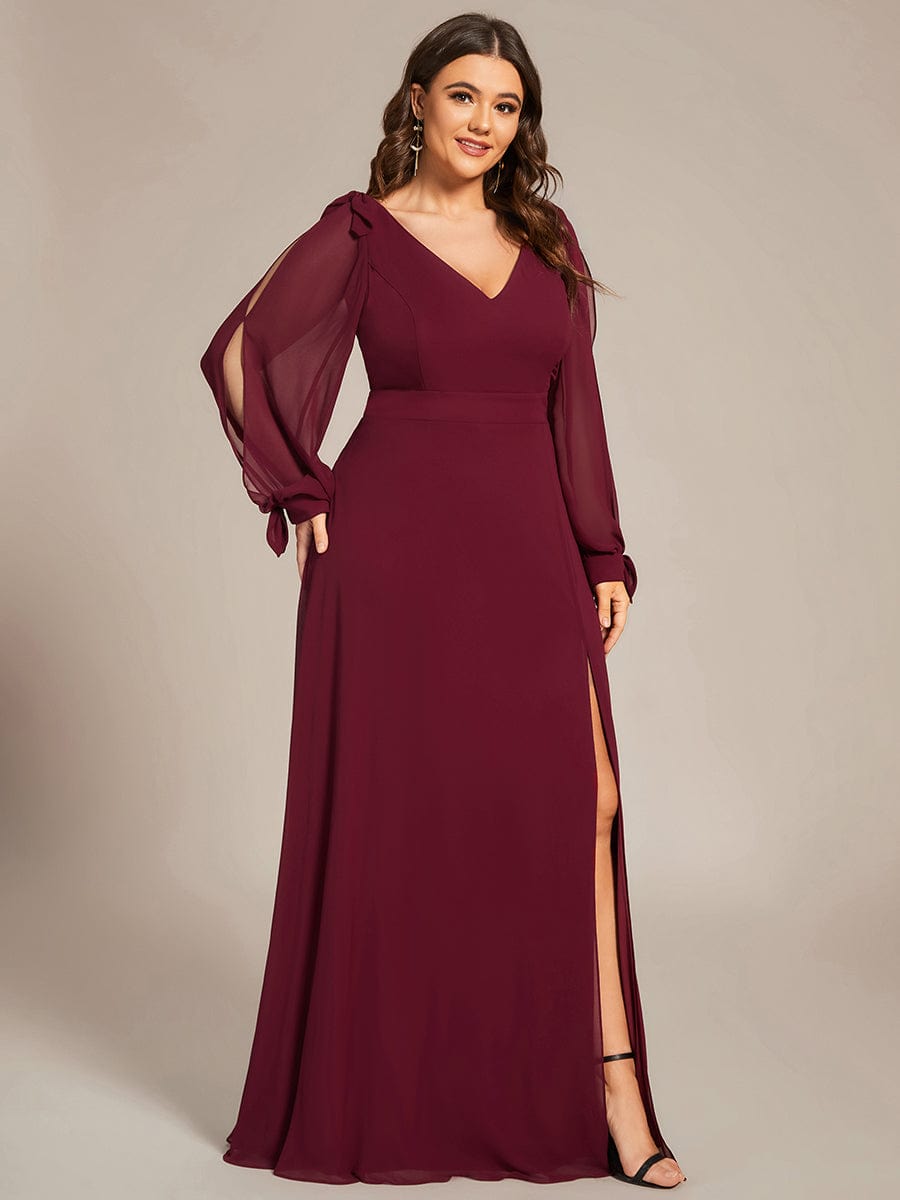 Plus Size Open Lantern Sleeve A-Line Bridesmaid Dress