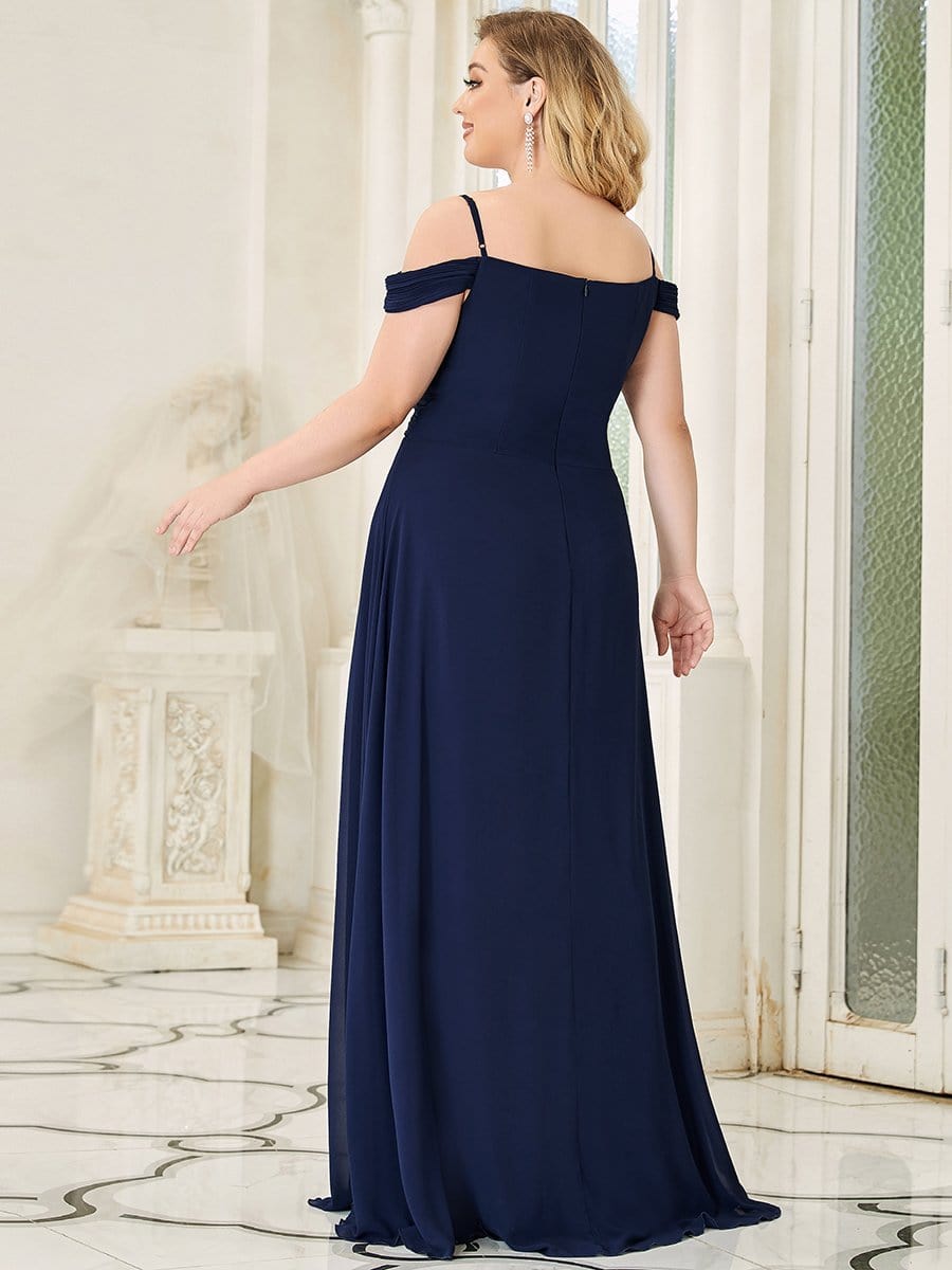 Color=Navy Blue | Plus Size Sweetheart Cold Shoulder A-Line Bridesmaid Dress-Navy Blue 2