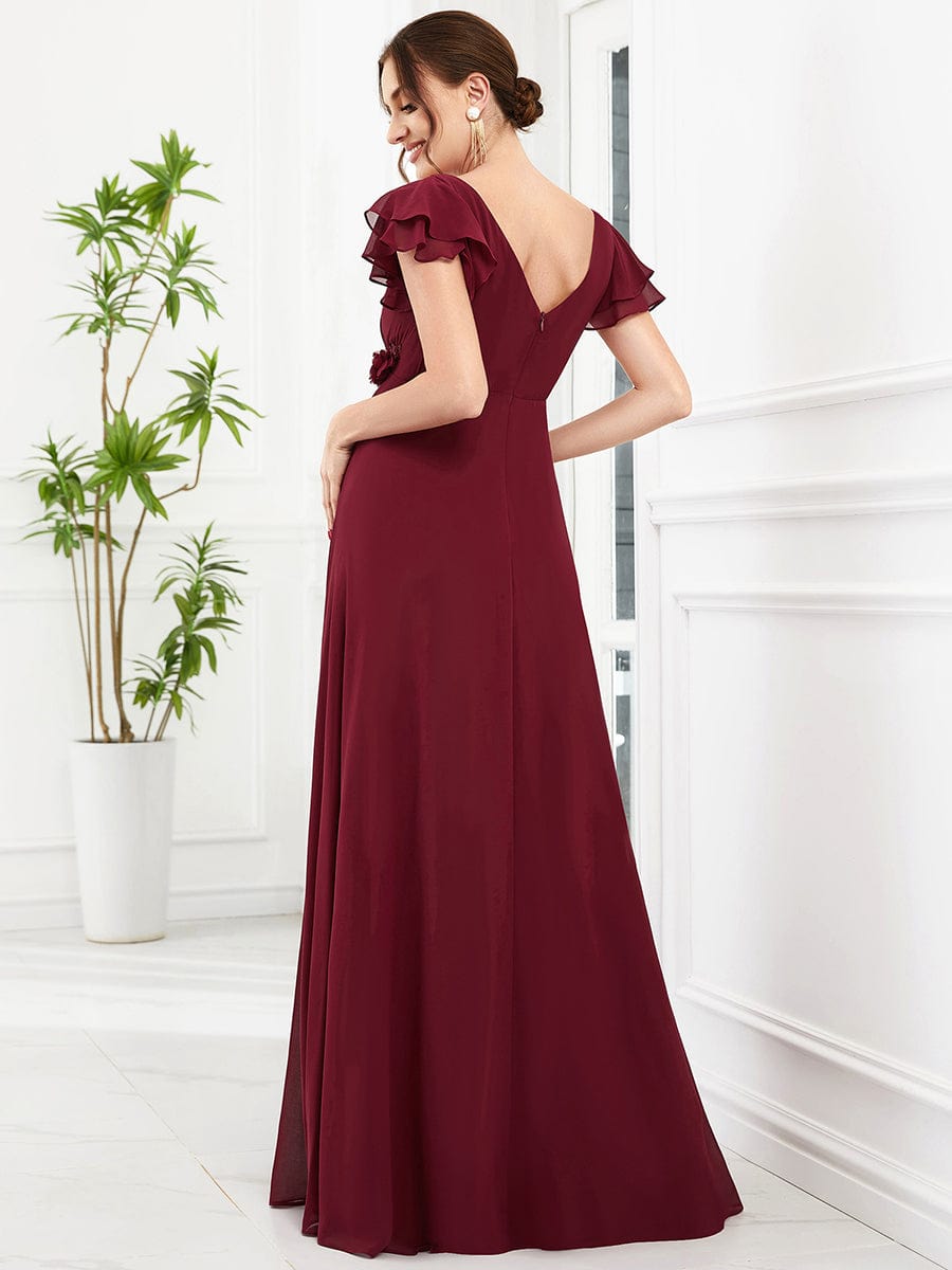 Chiffon Ruffled Short Sleeve Corsage A-Line Maternity Dress