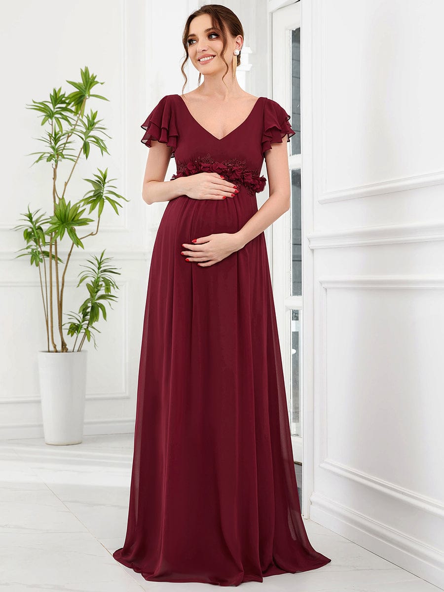 Chiffon Ruffled Short Sleeve Corsage A-Line Maternity Dress