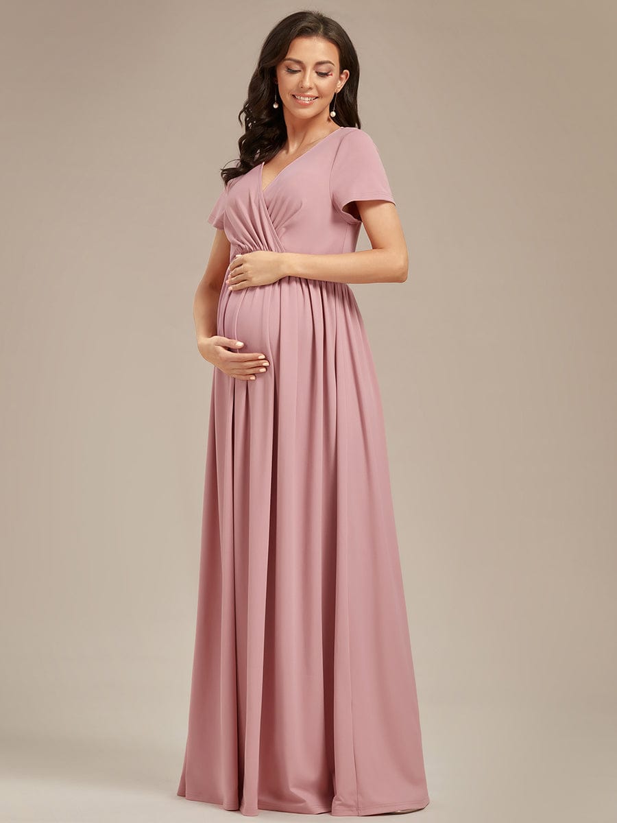 Short Sleeve Tie Waist Short A-Line Maternity Dress