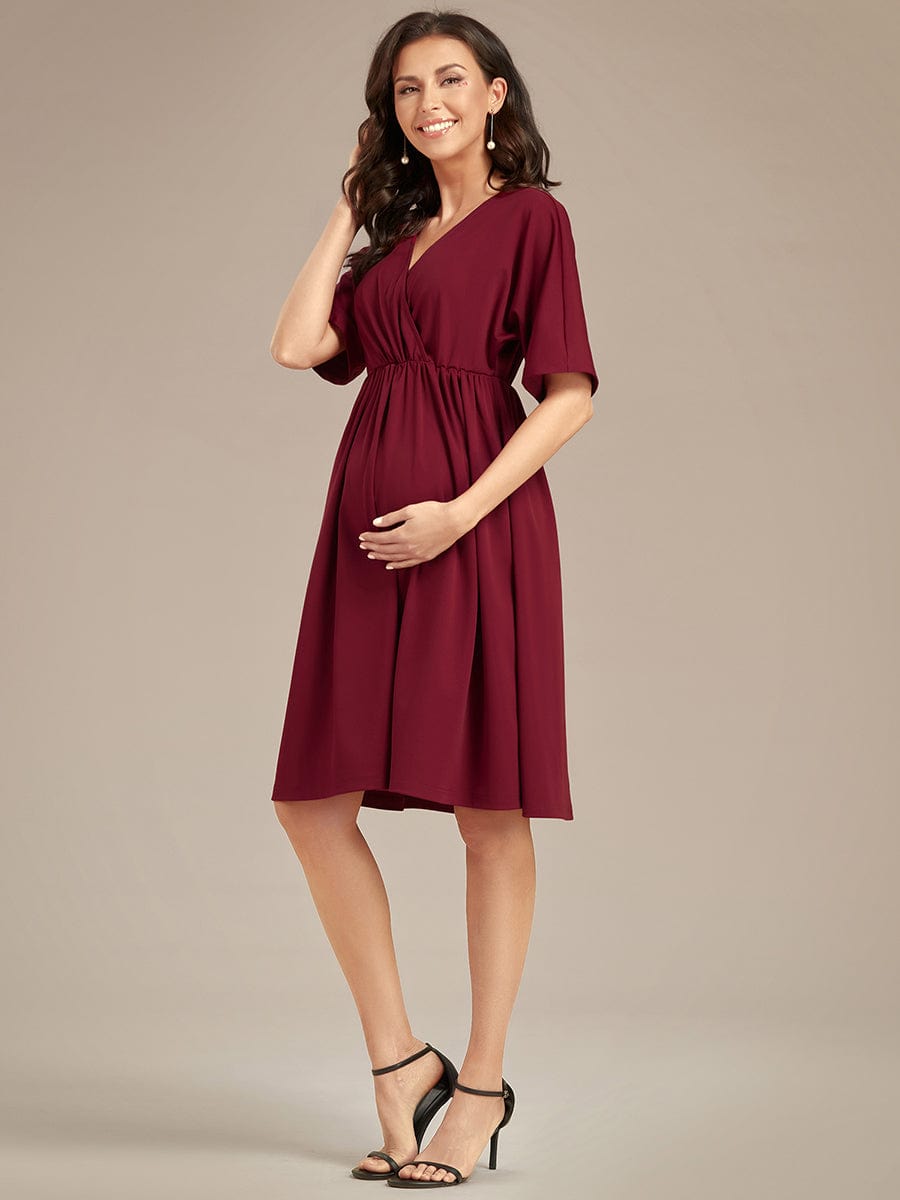 Loose V-Neck Half Sleeve Knee Length Maternity Dress