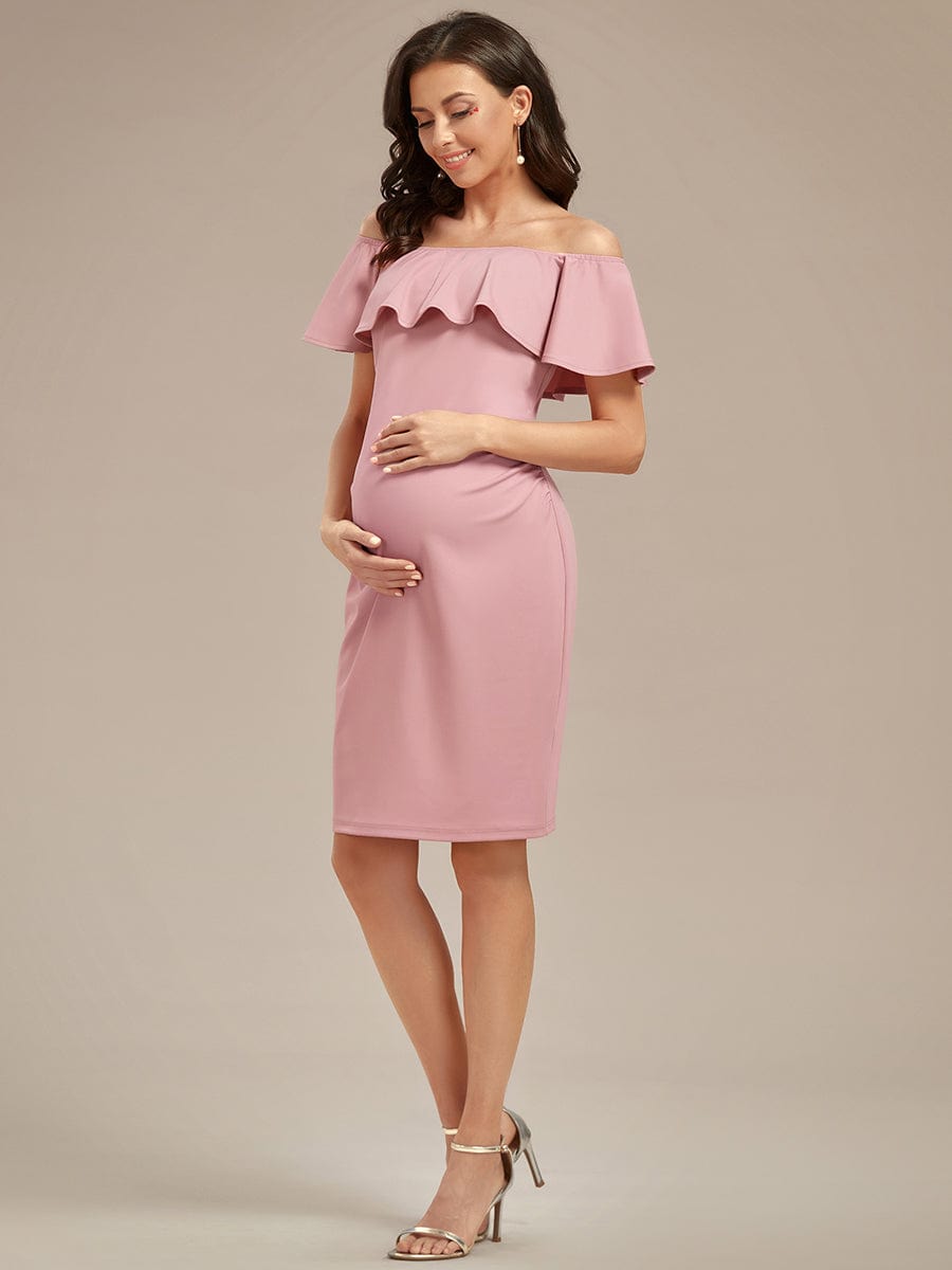 Elegant Ruffle Off-The-Shoulder Bodycon Midi Maternity Dress