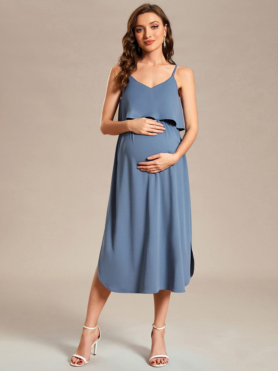 Airy Adjustable Spaghetti Straps Knee-Length A-Line Maternity Dress