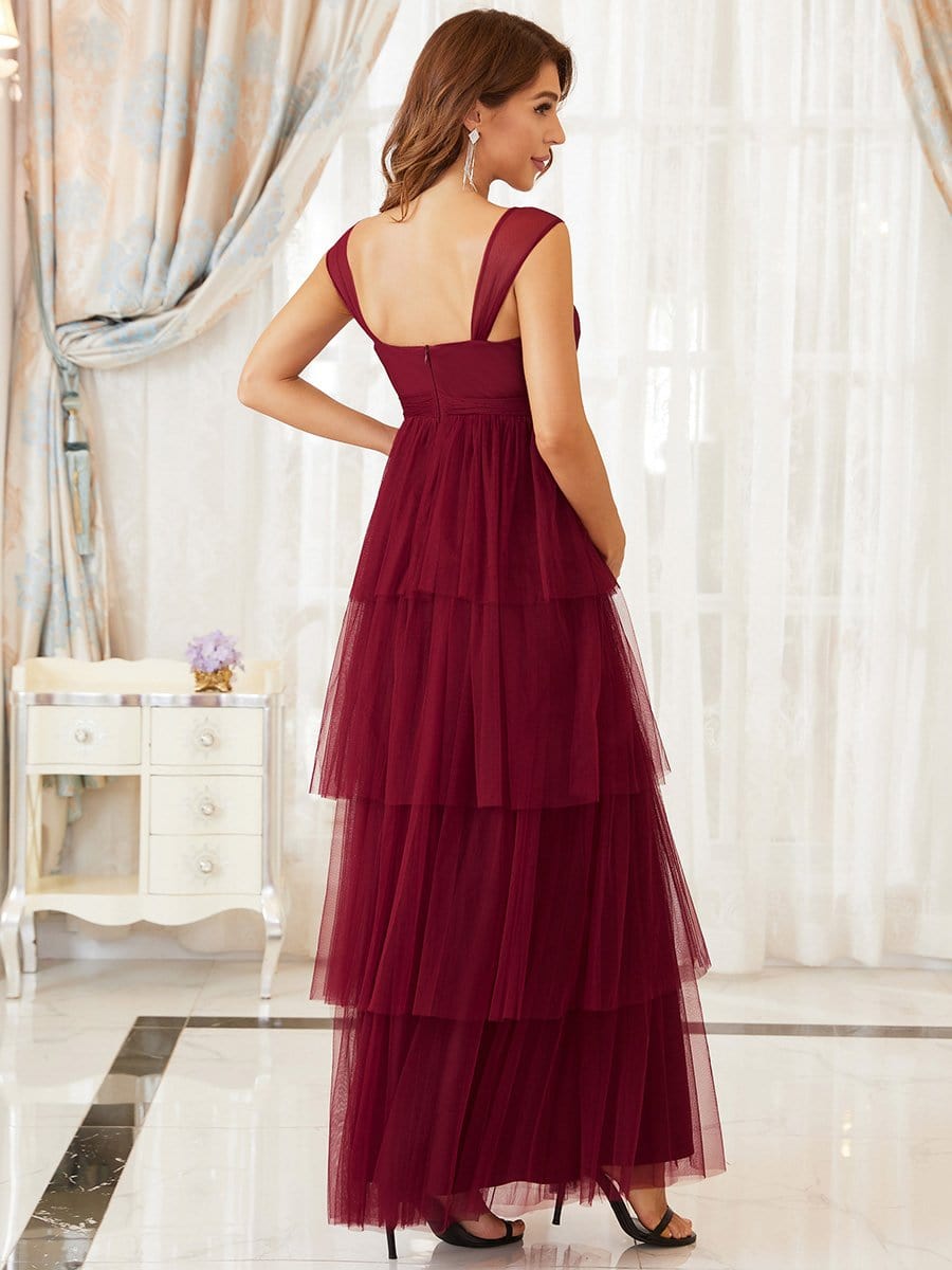 Plus Size Tie Waist V-Neck Tiered Floor-length Maternity Dress