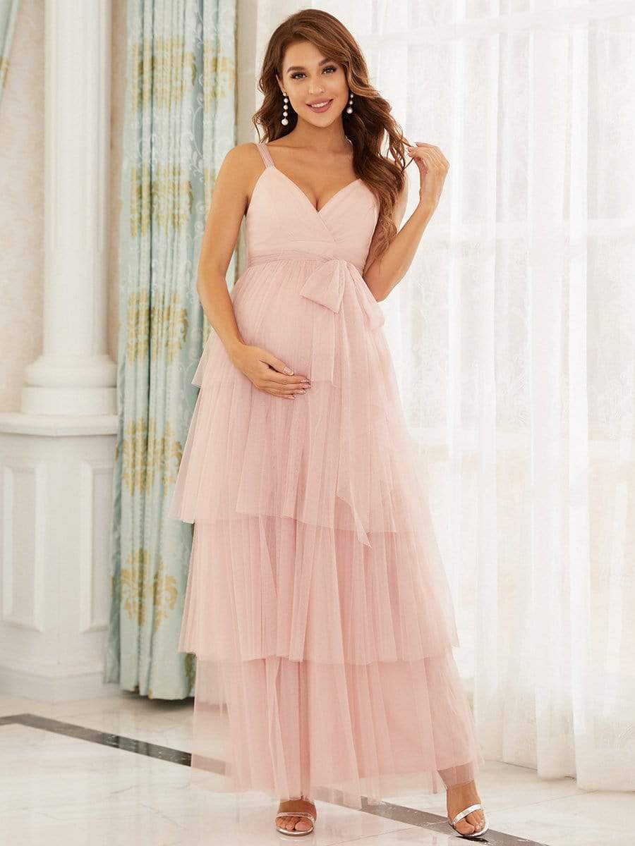 Double V Neck Lace Applique Maternity Maxi Dress - Ever-Pretty US