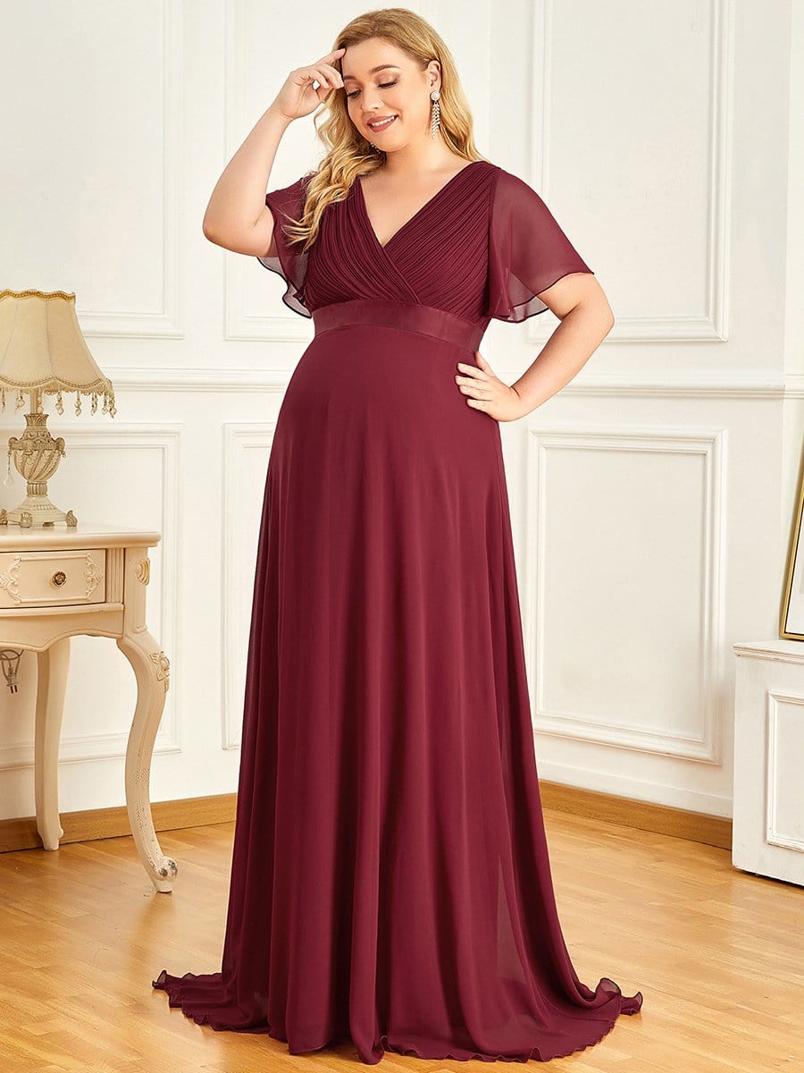 Plus Size Ruffle Sleeve Floor-Length Formal Maternity Dress