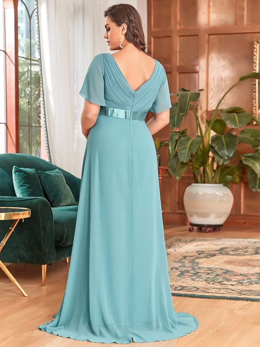 Ruched Bodice Flowy Chiffon Floor-Length Maternity Dress with Sleeves