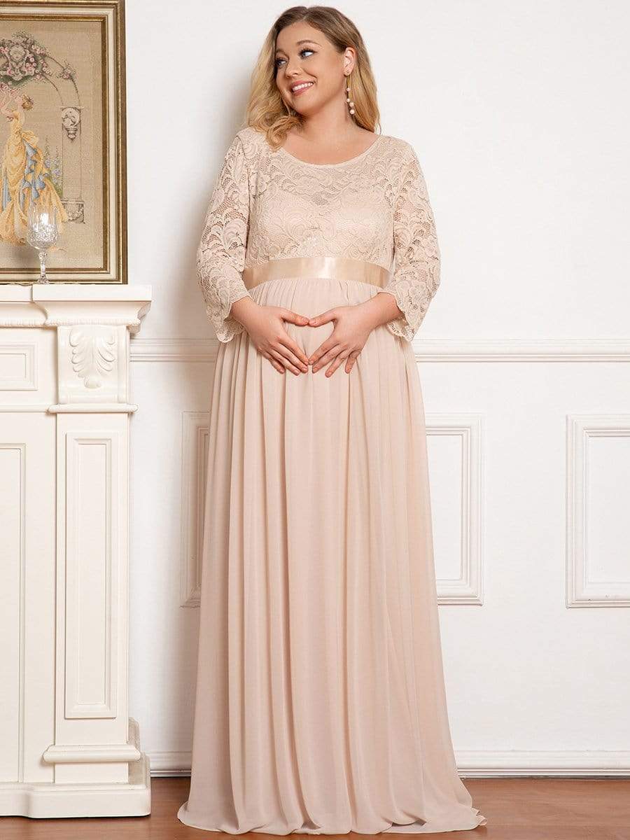 Plus Size Long Lace Sleeve Maternity Formal Dresses