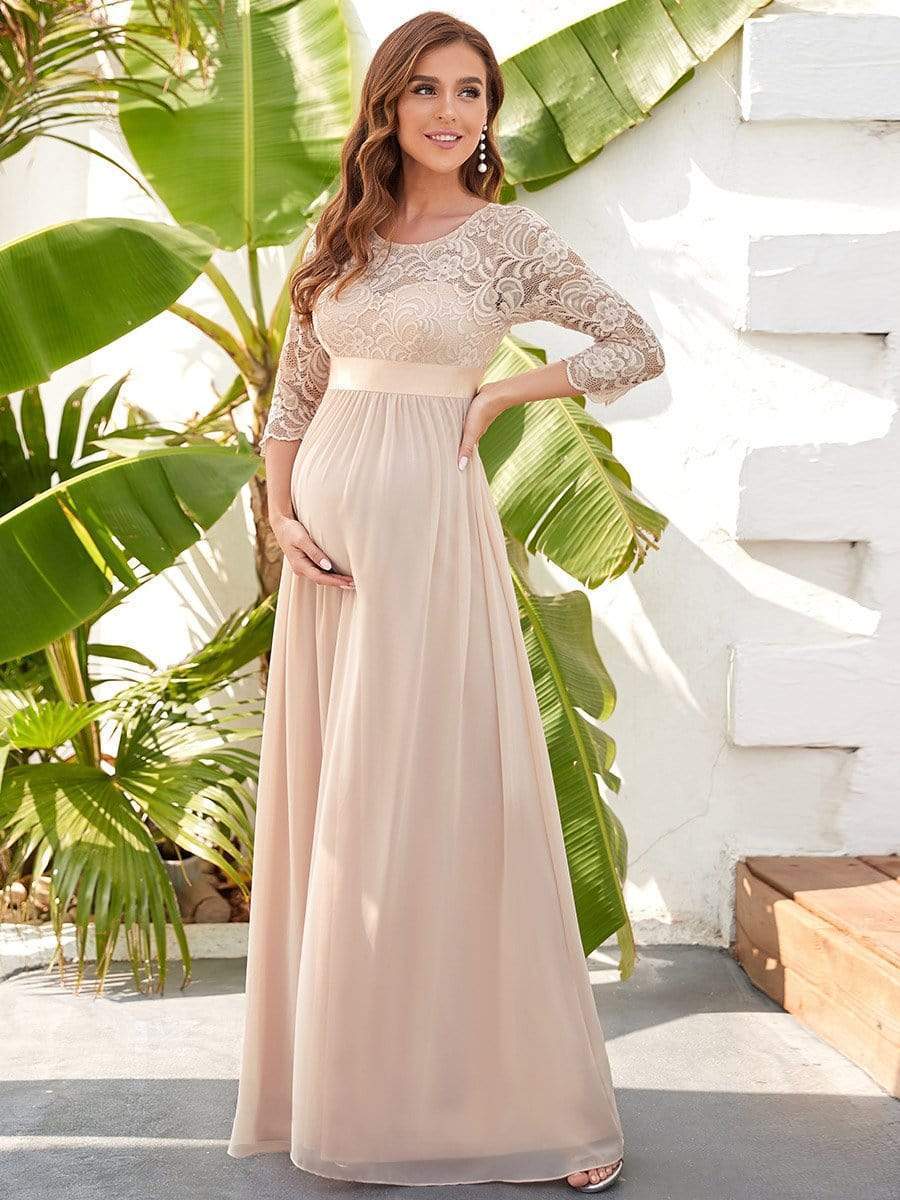 Sweetheart 3/4 Sleeve Floor-Length Lace Maternity Dress