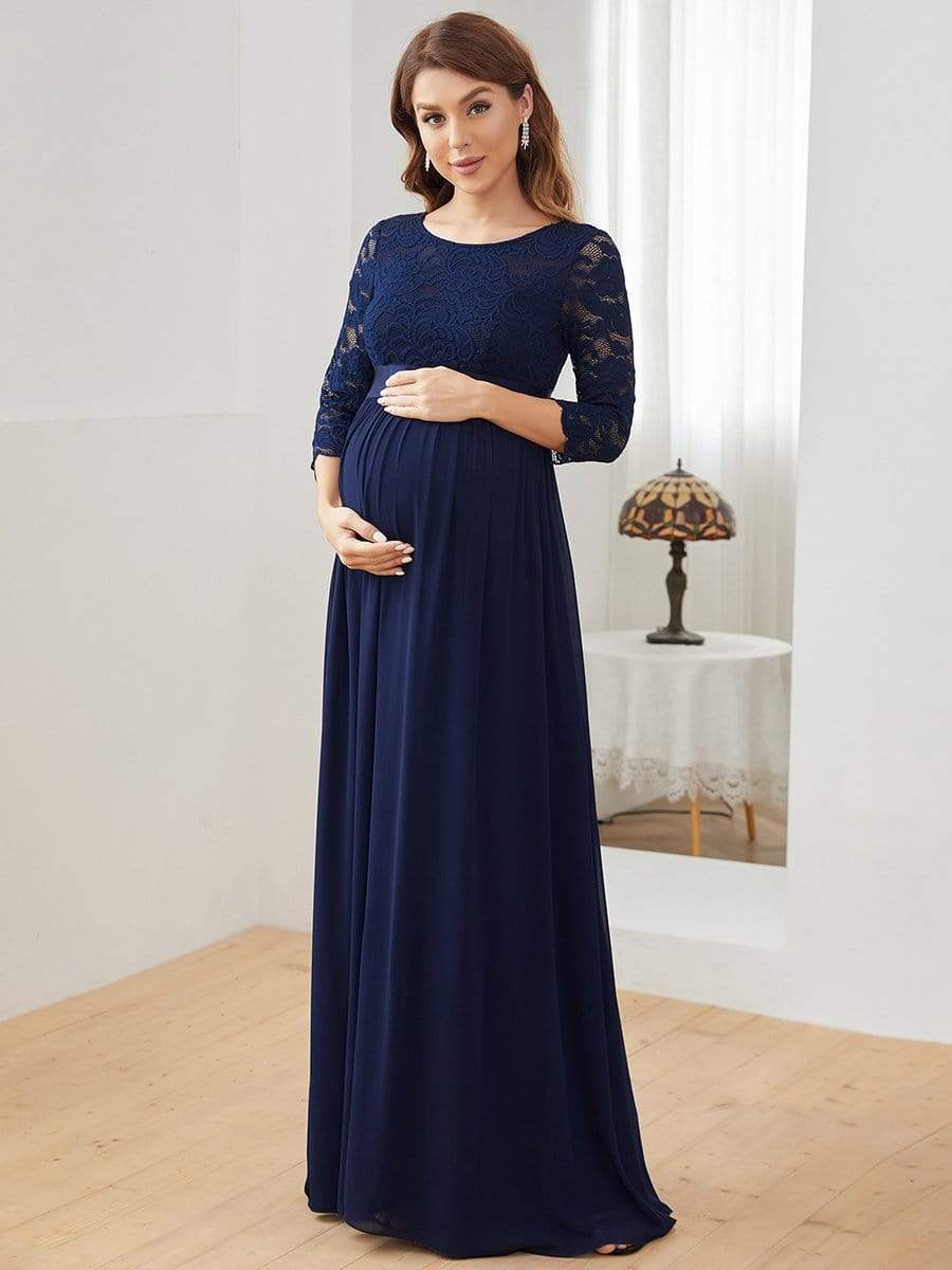 Sweetheart 3/4 Sleeve Floor-Length Lace Maternity Dress